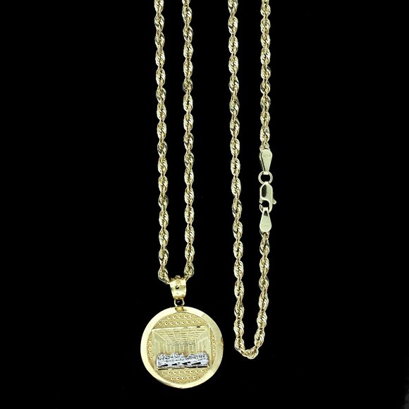 10K Real Gold Rope Chain and Last Supper Pendant Set - Picture 2 of 10